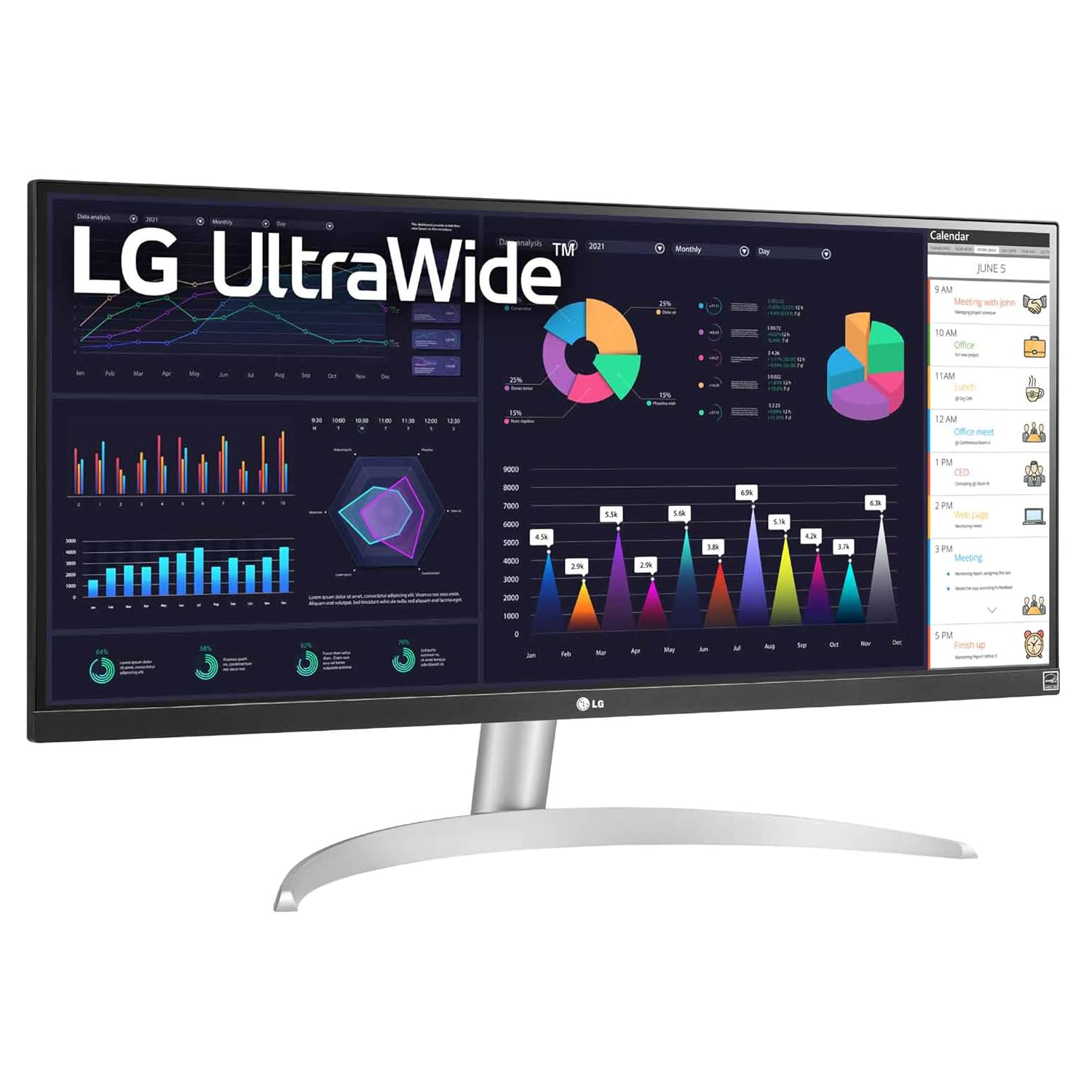  LG UltraWide 29 inch (73 cm) IPS FHD, Color Calibrated, 100Hz, 7W x 2 Inbuilt Speaker, USB-C, Display Port, HDMI, White Color-29WQ600 