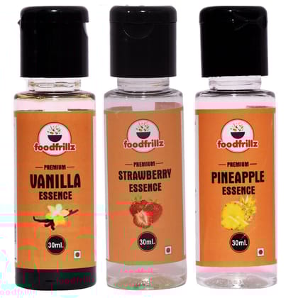 foodfrillz Vanilla, Strawberry & Pineapple Food Essence for cake,Cookies,Ice Creams,Sweets, Pack of 3