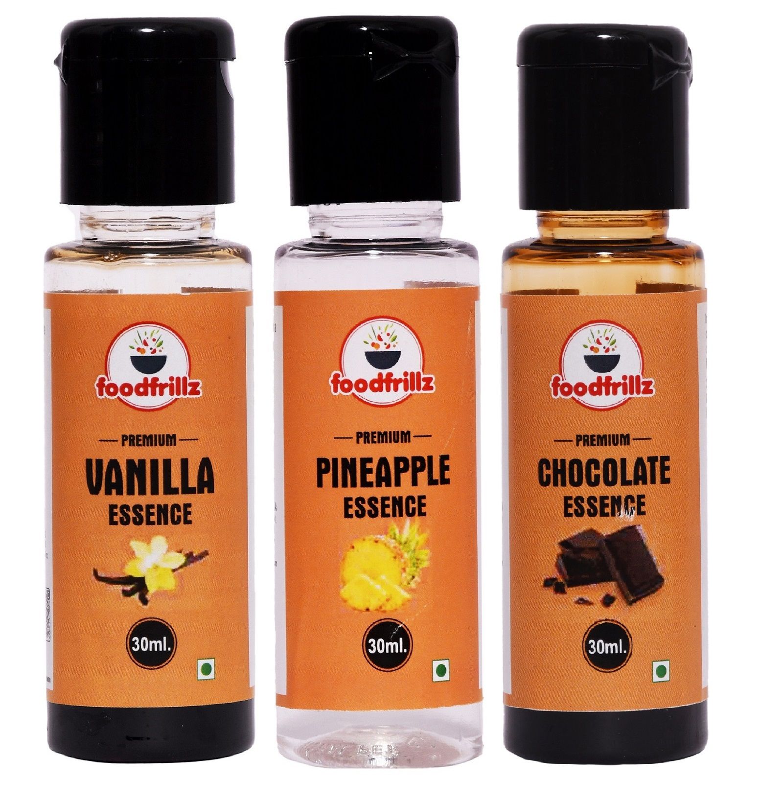 foodfrillz Vanilla, Pineapple and Chocolate food essence flavour (Pac of 3) for Baking Essential Ideal for Cakes, Sauces, Cookies, Ice Creams, Chocolate & Cocktail - 30ml each