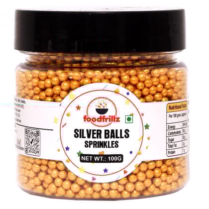 foodfrillz Golden Balls Sugar Sprinkles for Cake Decoration, Single Pack of 100 g.