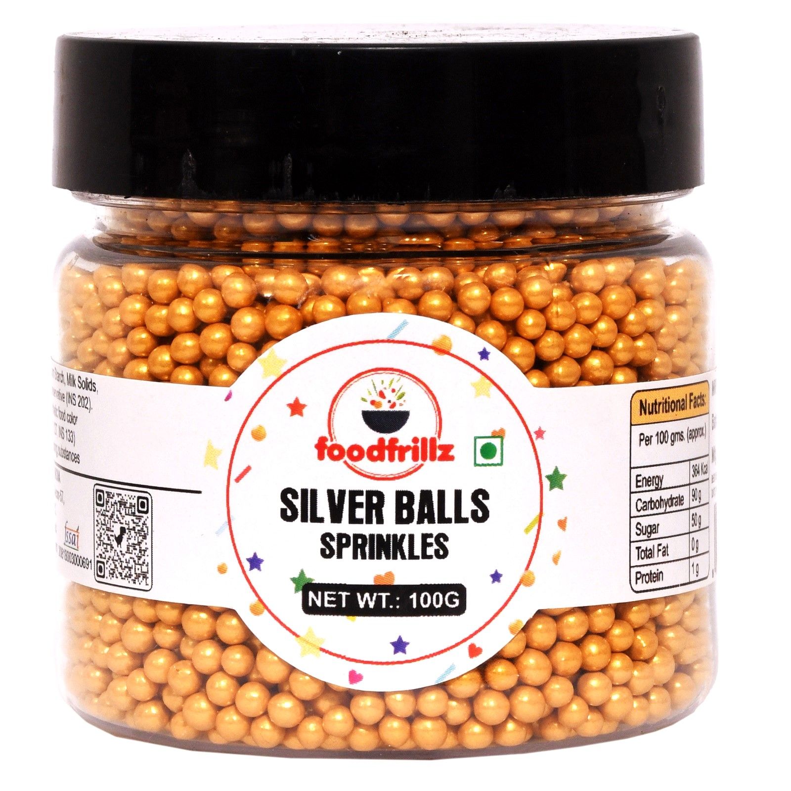 foodfrillz Golden Balls Sugar Sprinkles for Cake Decoration, Single Pack of 100 g.