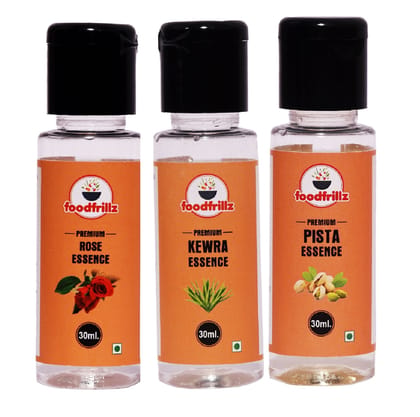 foodfrillz Pista, Rose & Kewra Pack of 3 Food Flavour Essence, 30 ml x 3