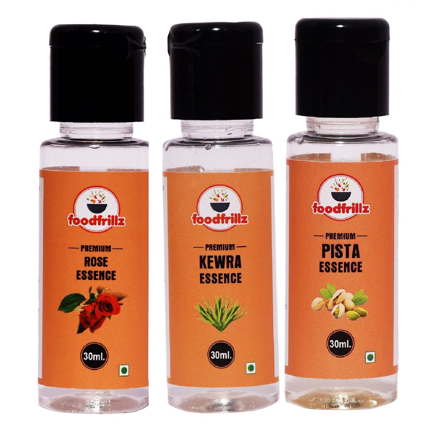 foodfrillz Pista, Rose & Kewra Pack of 3 Food Flavour Essence, 30 ml x 3