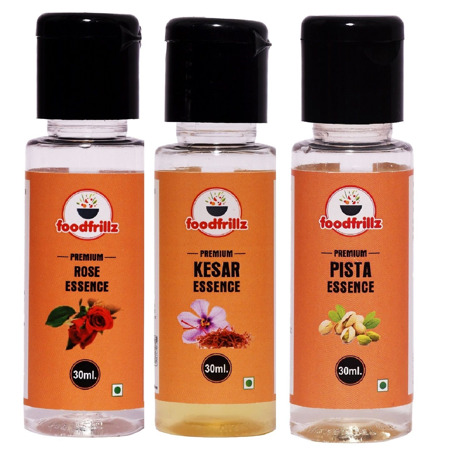 foodfrillz Pista, Rose & Kesar Pack of 3 Food Flavour Essence, 30 ml x 3