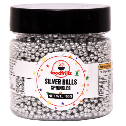 foodfrillz Decorative Silver Balls,100 g Sugar Sprinkles for cake decoration | Pearl Balls | Silver Dragees | Cake Toppers Balls | Vermicelli Edible Cake Decorating Sprinkle