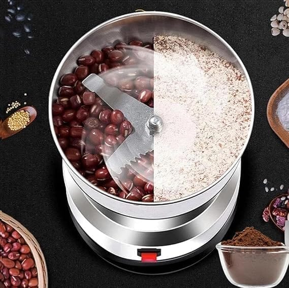Nikkon Electric Spice & Coffee Bean Grinder. 4 Blade Stainless Steel Mini Mixer Grinder. Grinding for 'Dry Items' only. Suitable for Coffee Beans, Spices, Masala, Nuts & Grains. 150 W. (Silver) 