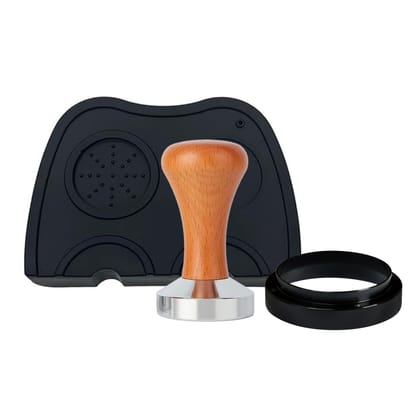 THE BEAN CO Raosters Home Barista Kit – Includes 58mm Coffee Tamper with Wooden Handle, 58mm Dosing Ring & Silicone Tamper Mat (21×15 cm) – Espresso Accessories for Home & Professional Use | Combo Pack