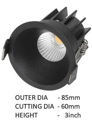 Cob Recessed Led light | 12watt | Body Color - Black body | Natural White 4000k | Indoor use only Rooms, Bathrooms, Office, Balcony etc.