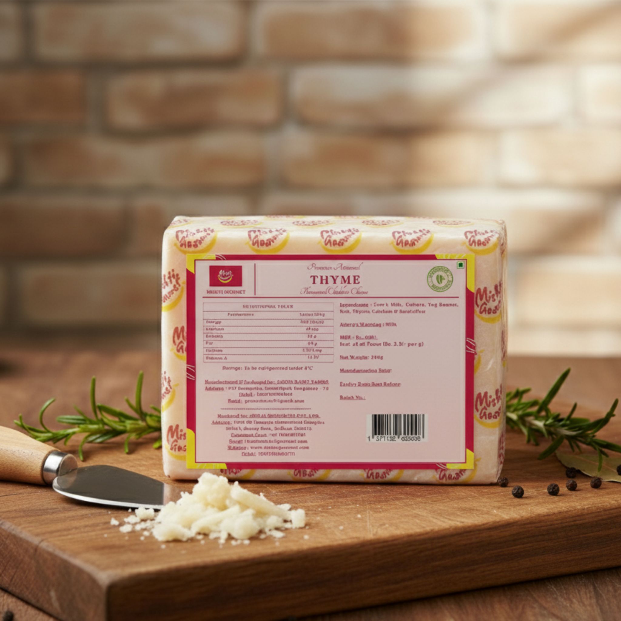 Mishti Gourmet Premium Artisanal Thyme Cheddar Cheese 200g- 0% preservatives