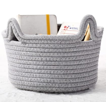 Generic Cotton Pack Of_1 Cat Basket 8x4 Inch Storage Basket For Clothes (Grey)-PID66429