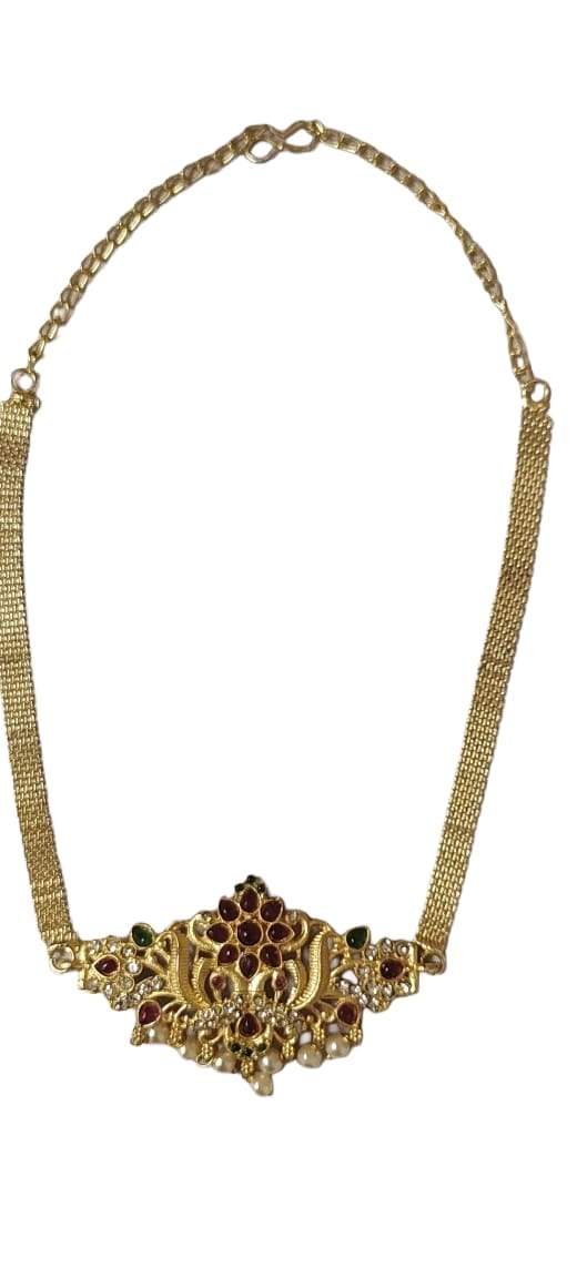 One gram gold choker necklace with red stone  and green stones
