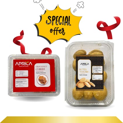 Aprica Delight Combo: Butter Cookies (Nankhatai) |200gm  & Premium Groundnut Chikki | 250gm 