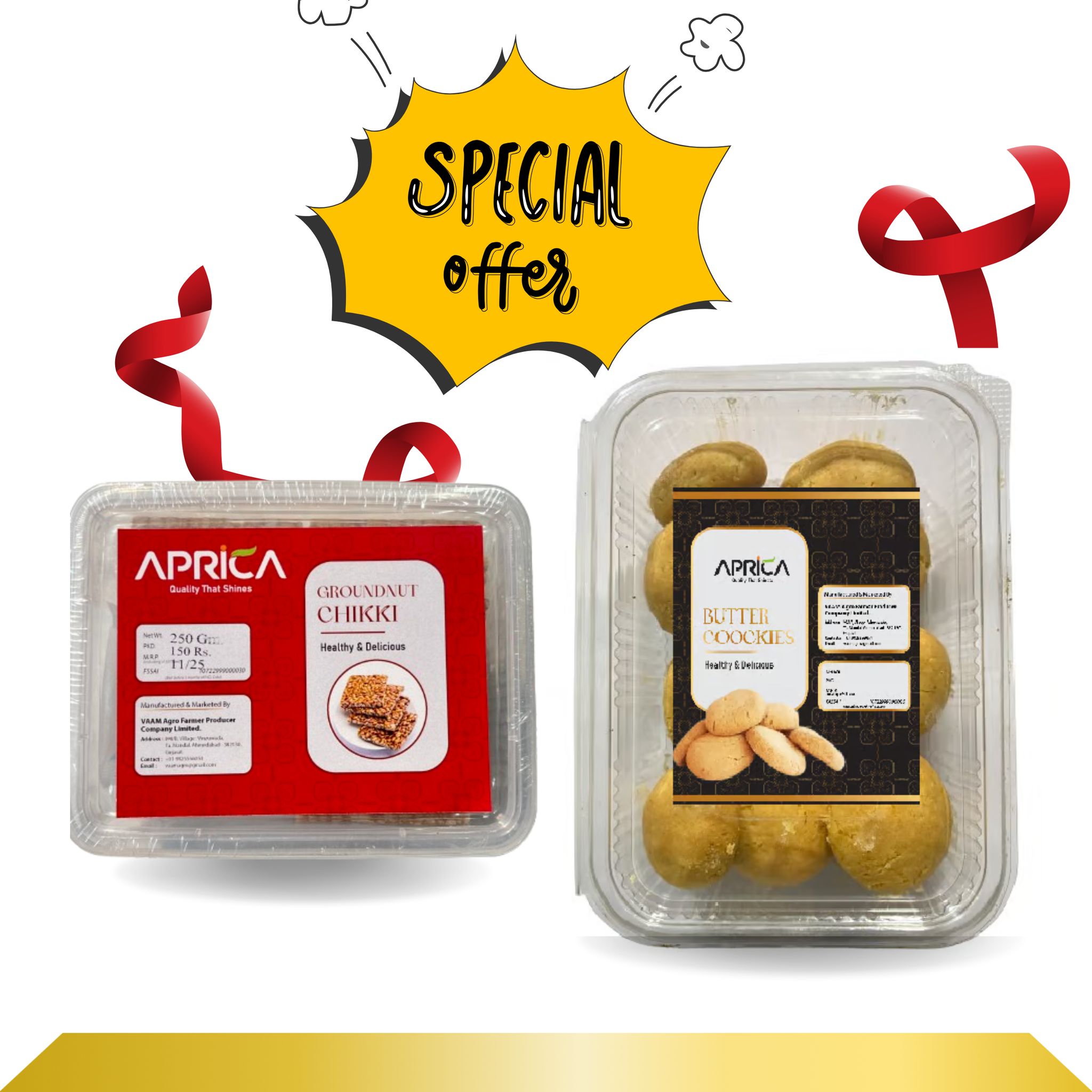 Aprica Delight Combo: Butter Cookies (Nankhatai) |200gm  & Premium Groundnut Chikki | 250gm 