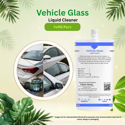 Vehicle Glass Cleaner | Removes Dust, Grease, Fingerprints & Stains | Quick Shine for Vehicle Windshield, Windows Mirrors & Headlight | 100ml Refill Pack with Cloth