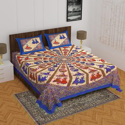 Arya Radha Traditional Folk Art Print 100% Cotton Double Bedsheet with 2 Pillow Covers