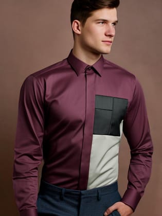 Colourblocked Smart Casual Burgundy Shirt-BURGUNDY / M