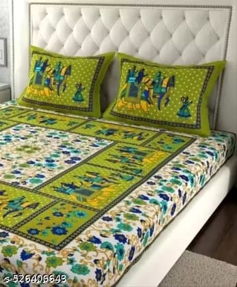 Arya Radha Traditional Rajasthani Printed 100% Cotton Double Bedsheet Set with 2 Pillow Covers