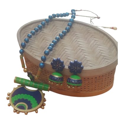 Blue Green Handcrafted Beaded Necklace with Unique Pendant