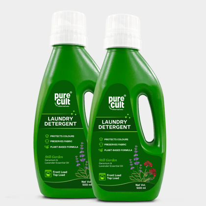 PureCult Liquid Laundry Detergent with Geranium and Lavender Essential Oils 500ml Combo (Pack of 2)