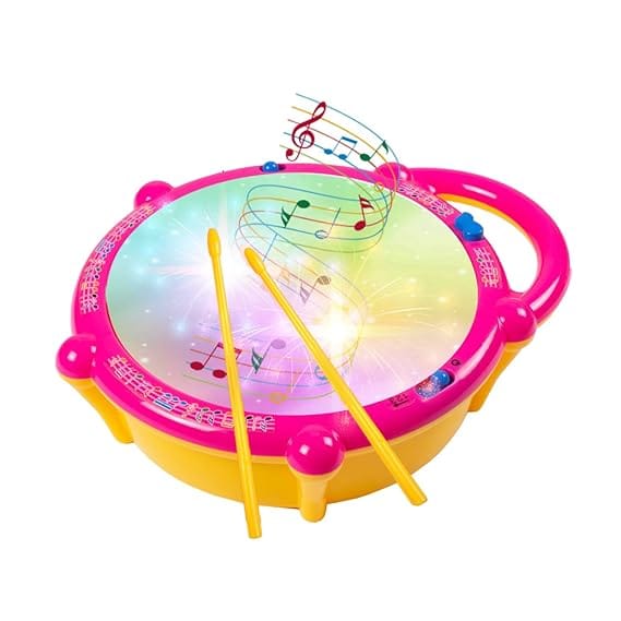 Gooyo 3D Flash Drum Toy with Flash Light & Music Effects | Dynamic Musial Instrument Toy with 2 Mallets for Toddlers | Power Source: 3xAA Battery (Not Included)