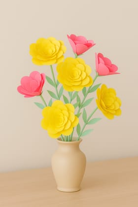 Handmade Yellow & Pink Paper Flower Bouquet Decor - Set Handmade Yellow & Pink Paper Flower Bouquet Decor - Set