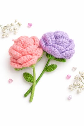 Handcrafted Crochet Pink & Lavender Rose Set