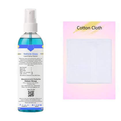 Vehicle Glass Cleaner Spray | Removes Dust, Grease, Fingerprints & Stains | Quick Shine for Vehicle Windshield, Windows Mirrors & Headlight | 100ml with Cotton Cloth