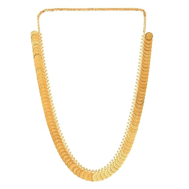 Traditional Gold-Plated Kasu Mala Long Coin Necklace for Women