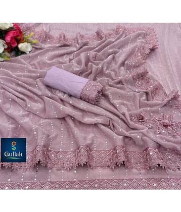 Gullak Lycra Embellished Saree With Unstitched Blouse Piece ( Pink )
