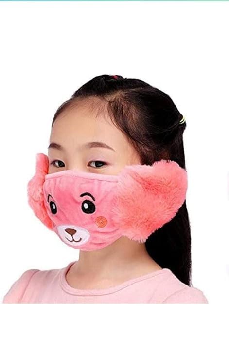 Kids Girl's and Boys' Warm Winter Face Mask with Plush Ear Muffs Covers (3 Years to 10 Years) for Autumn Winter