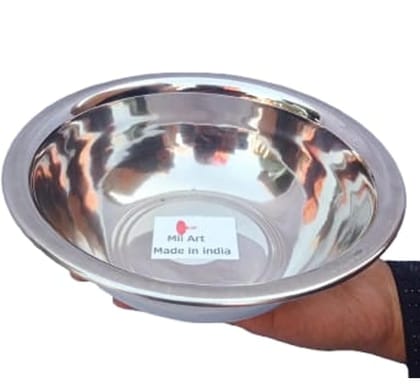 Mii Art Stainless Steel large Size Bowl/Wati/Katori with Mirror Finish – 21cm Dia, 2 pcs , 1000ml Each, Silver