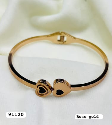 Elegant Rose Gold Heart Bangle Bracelet with Black Inlay