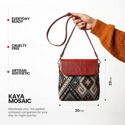 FATMUG Ladies Flap Sling Bag - Women's Cross Body Zippered Bag in Printed Canvas and Vegan Leather