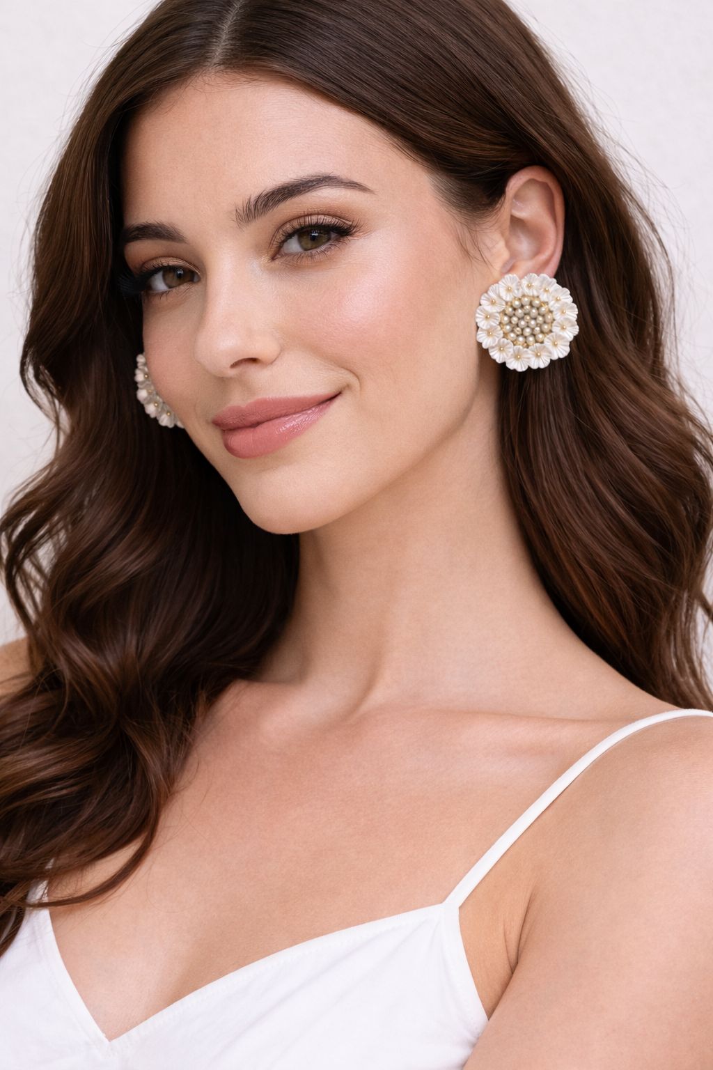 Royal Blue & White Beaded Floral Stud Earrings