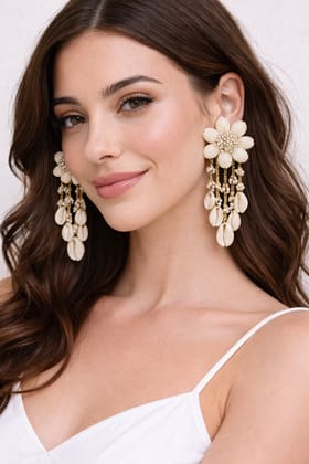 Elegant White Seashell & Pearl Drop Earrings