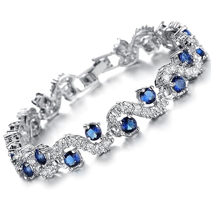 Shining Diva Fashion Royal Blue Crystal CZ Silver Plated Stylish Bracelet Gift for Girls Women