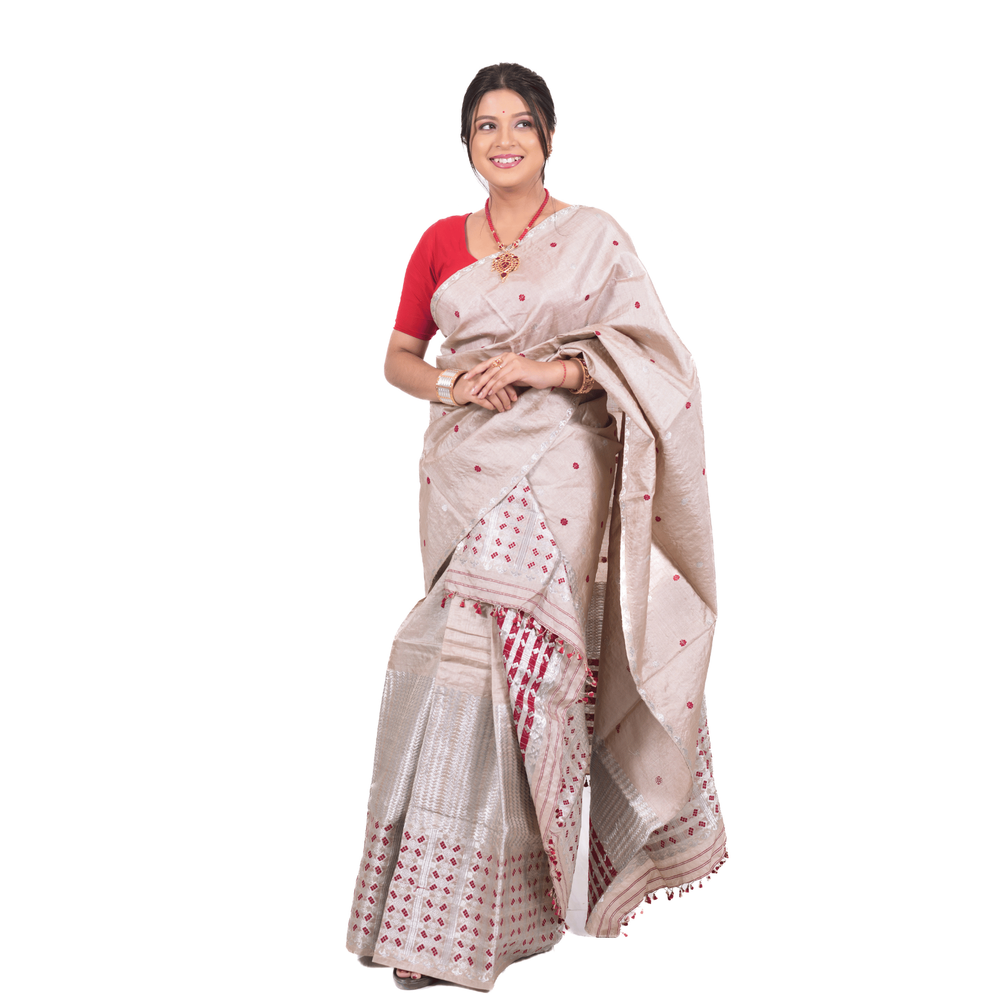 Tussar Silk Jura | Assamese Mekhela Sador with Silver Motifs set of 3