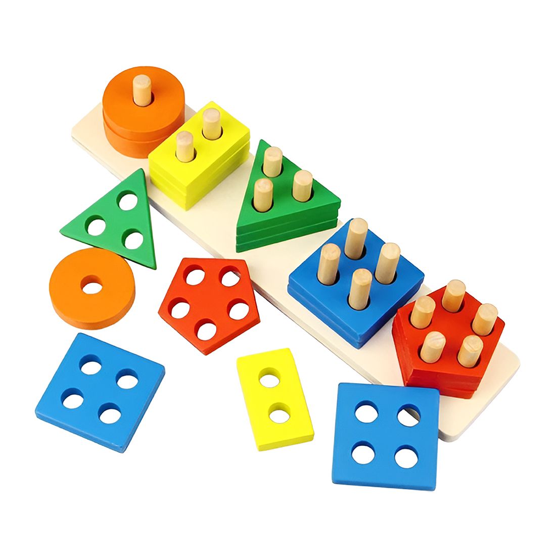 Geometric Shapes Puzzles | Wooden Stacking Puzzle | Eco-Friendly Geometric Wooden Puzzle for Kids | Educational Shape Sorting Montessori Toy for Toddlers |  Kids & Preschool Learning Toy