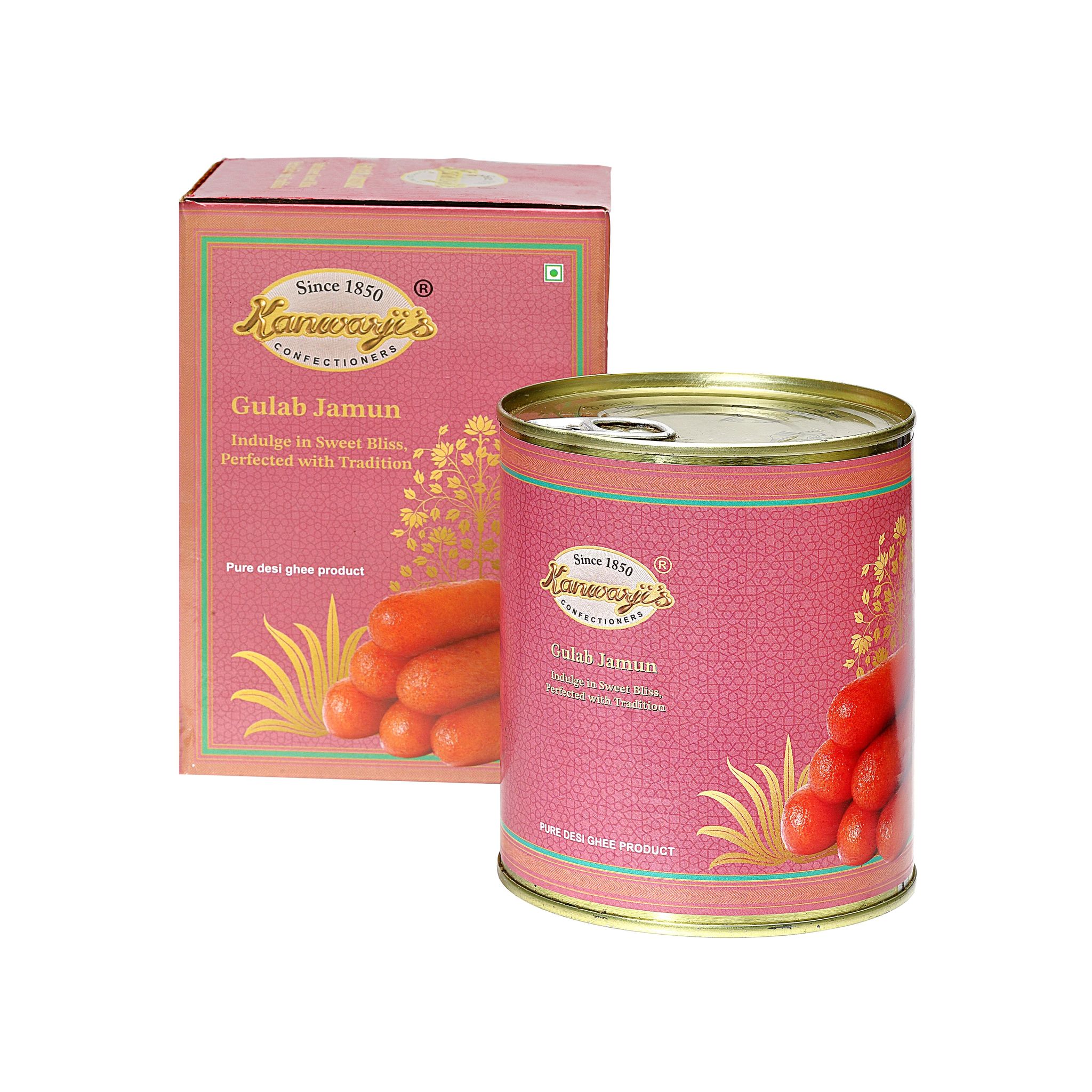 Desi Ghee Gulab Jamun Tin-Net Weight-1Kg (Drained Weight-380G) 14 Pcs