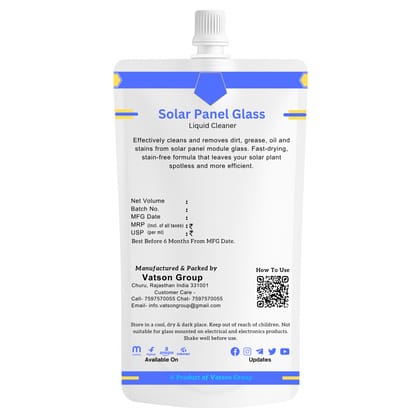 Solar Panel Glass Cleaner | Removes Dust, Bird Droppings, Water Spots & Pollution Residue | Quick, Streak-Free Shine | 100ml Refill Pack