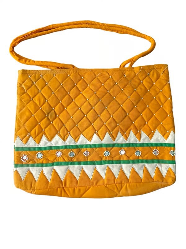 Quilted Cotton Tote Bag with Embroidered Mirror Detail