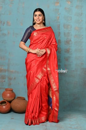 Tyohaar ~ Chandrakor: Handloom Pure Silk Maharani Paithani Saree with Traditional Maharani Pallu ~ Rani Pink (By Government Certified Weavers)