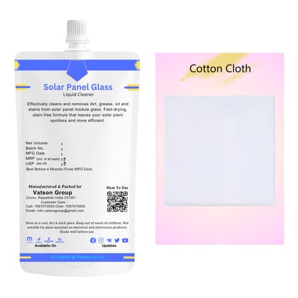 Solar Panel Glass Cleaner | Removes Dust, Bird Droppings, Water Spots & Pollution Residue | Quick, Streak-Free Shine | 100ml Refill Pack with Cotton Cloth