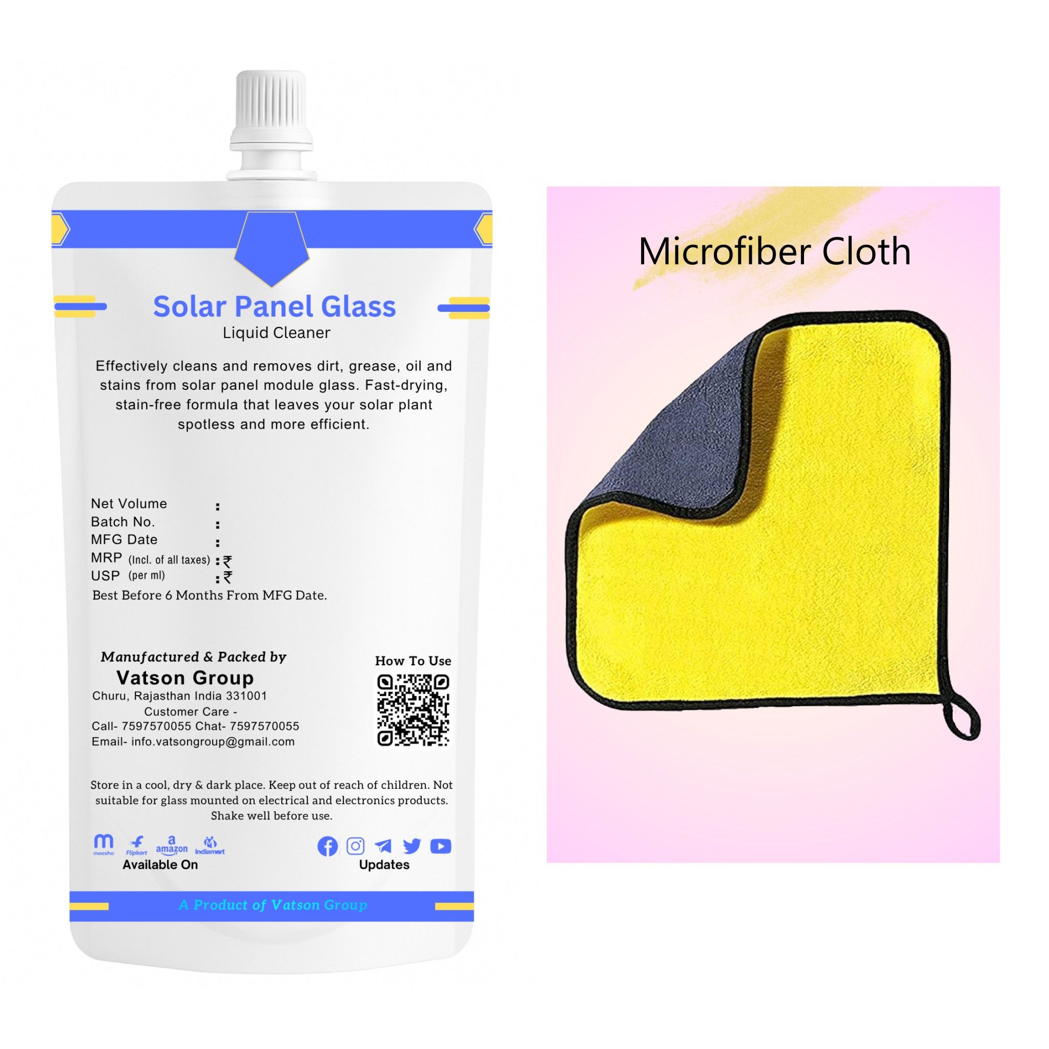 Solar Panel Glass Cleaner | Removes Dust, Bird Droppings, Water Spots & Pollution Residue | Quick, Streak-Free Shine | 100ml Refill Pack with Microfiber Cloth