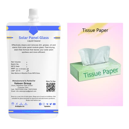 Solar Panel Glass Cleaner | Removes Dust, Bird Droppings, Water Spots & Pollution Residue | Quick, Streak-Free Shine | 100ml Refill Pack with Tissue Paper 25N