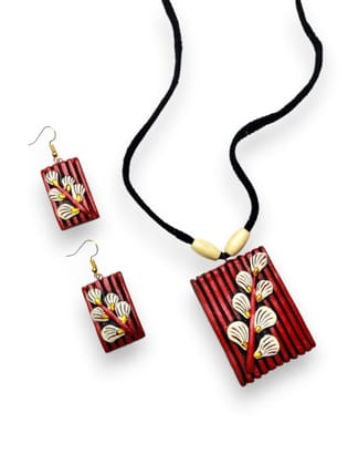 Terracotta Leaf Design Necklace and Earrings Set