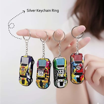 Car Keychain 4 Set | Pullback Car Keychain |  Interactive Pullback Toy Car Keychains |  Fancy Bar Design with Functional Mini Pullback Toy Cars |  Ideal Car Lover Gifts & Accessories