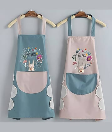 SARVASHVA TRENDS PVC Printed Kitchen Apron with 1 Center Pocket ( Pack of 2 )