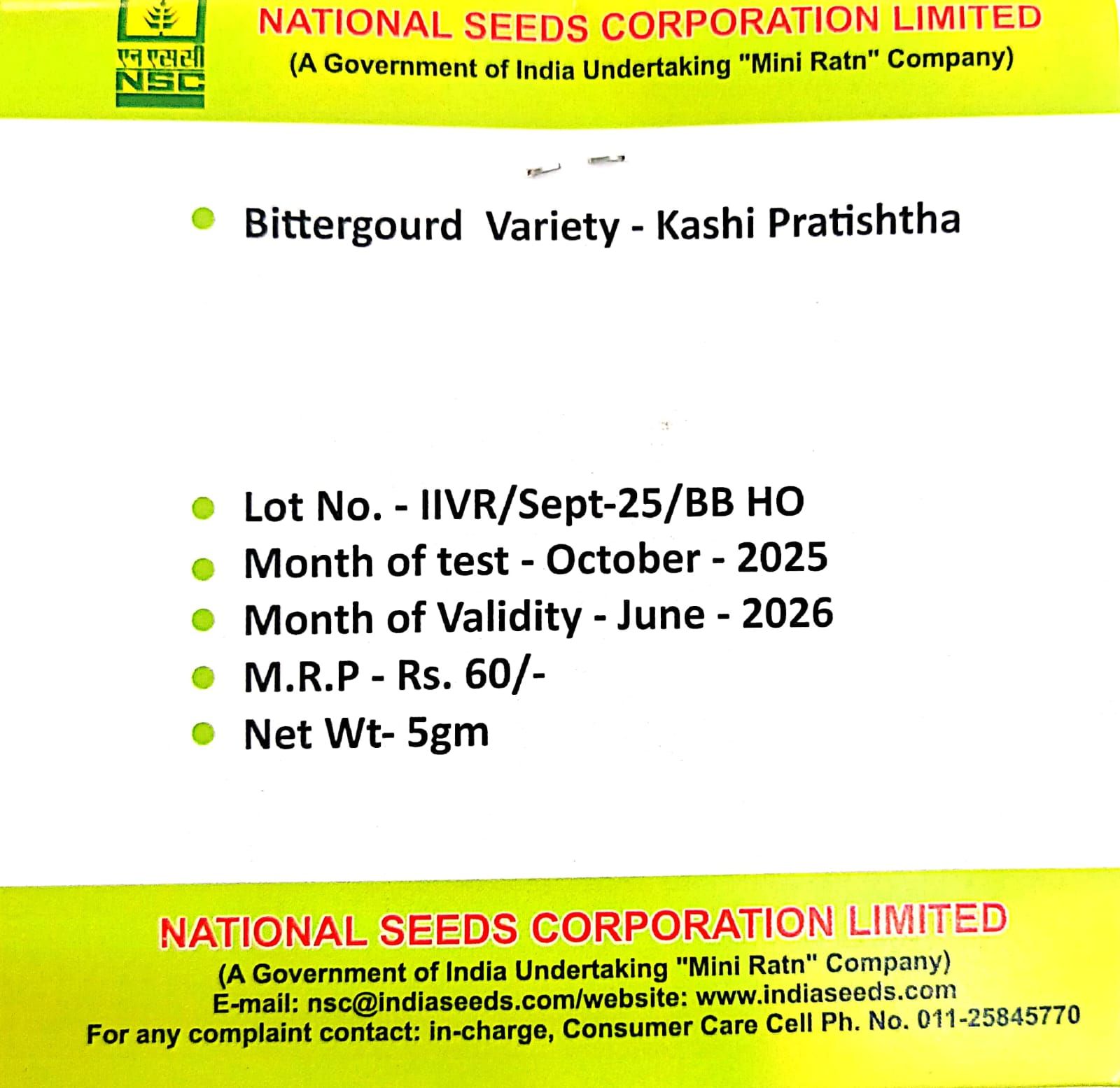NSC Bittergourd variety-Kashi Pratishtha, 5gm of TL seed