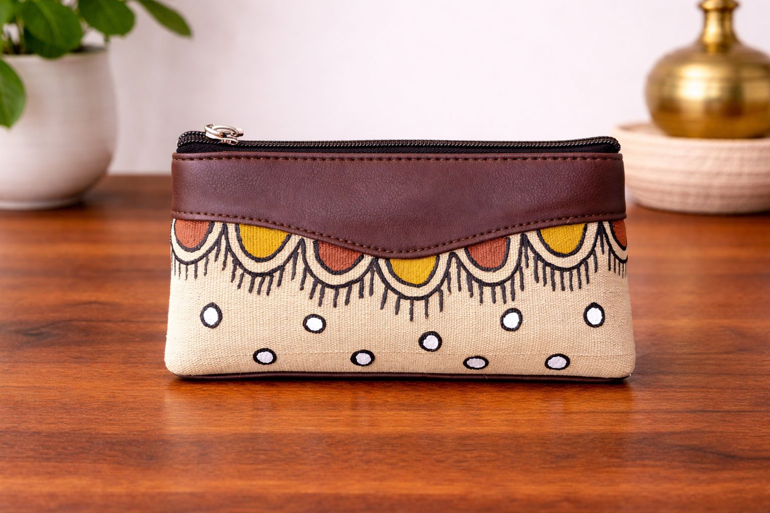 Artistic Hand-Painted Canvas & Vegan Leather Coin Purse